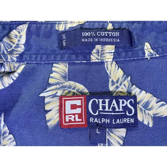 Chaps Button Up Shirt Men's Size Large Short Sleeve Blue With Brown Accent - Picture 3 of 7